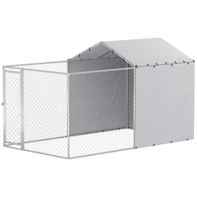 PawHut Galvanized Steel Dog Kennel Outdoor with Waterproof & UV-Resistant Cover for Large Dogs, 13.1' x 7.5' x 7.5'