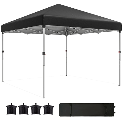 Outsunny 10' x 10' Pop Up Canopy with Sidewalls, Roller Bag, Height Adjustable Instant Tent for Outdoor, Garden, Patio, Black