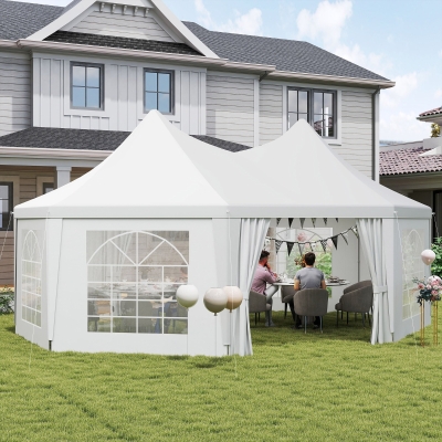 Outsunny 16' x 22' Wedding Event Party Tent High Peak Octagonal Outdoor Gazebo Canopy with Removable Walls White