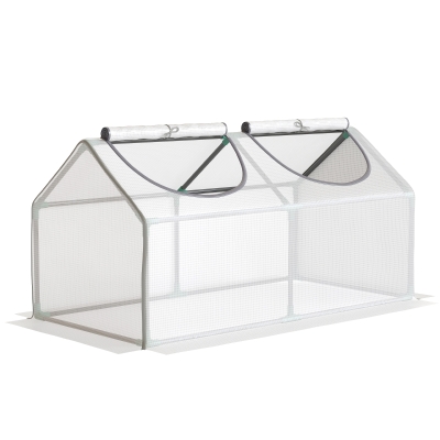 Outsunny Portable Mini Tunnel Greenhouse Garden Warm House with 2 Windows Steel Frame PE Cover, 47" x 24" x 24", White