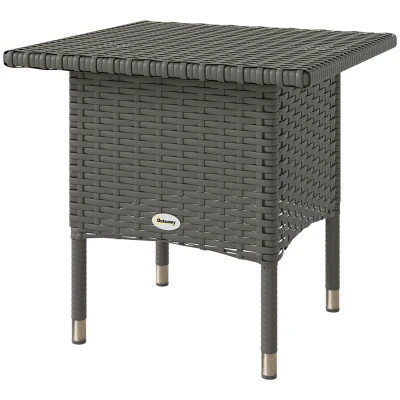 Outsunny Wicker Outdoor Side Table, 20" Square Patio End Table w/ Full Woven Top, Grey