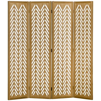 HOMCOM 4 Panel Room Divider, 5.6ft Tall Wood Folding Privacy Screens, Freestanding Partition Wall Dividers, Light Brown