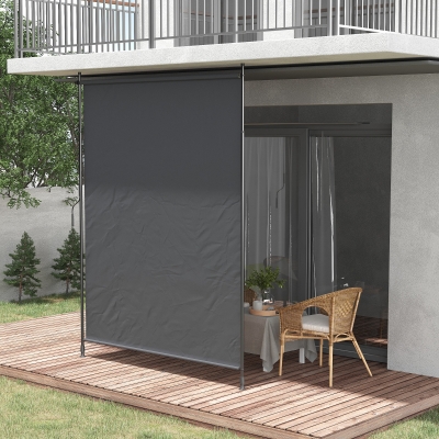 Outsunny 7' x 10' Retractable Patio Awning, Manual Outdoor Privacy Screen with UPF40+ & Water-Resistant Fabric, Grey