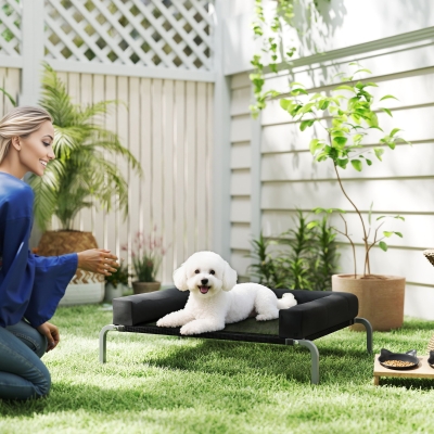 PawHut Elevated Dog Bed, Portable Raised Dog Cot with Breathable Mesh, Removable and Water-Resistant Bolsters, Black
