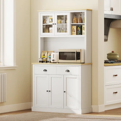 HOMCOM 71" Freestanding Kitchen Pantry Cabinet with Countertop, White