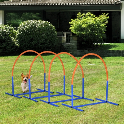 PawHut Dog Agility Training Equipment, 4 PCS Obstacle Course with Carrying Bag for Old Dogs, for Backyard, Outdoor, Blue