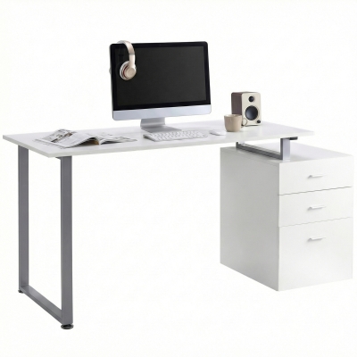 HOMCOM 47" Computer Desk Writing Table Workstation with Multi-Use Reversible File Drawers Metal Frame Home Office Furniture, White