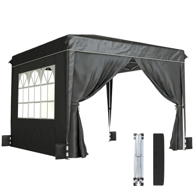 Outsunny 10x10 ft Pop-Up Canopy Tent with Sidewalls, Portable, Black