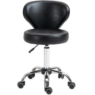 HOMCOM Adjustable Swivel Salon Stool with Backrest and Wheels, Office & Living Room Chair, Synthetic Leather, Black
