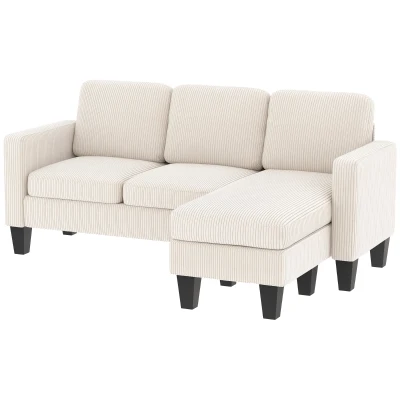 HOMCOM Sectional Sofa, L Shaped Couch, with Changeable Chaise or Ottoman, Cream White