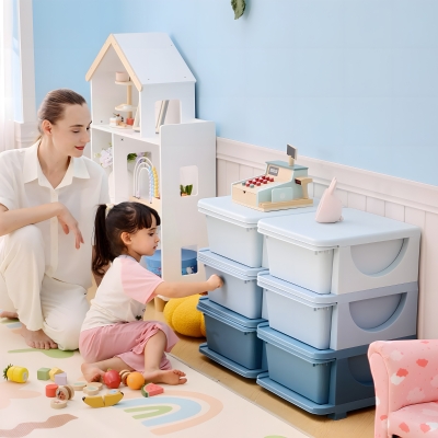 Qaba 3 Tier Kids Toy Organizer and Storage Bins with 6 Plastic Drawers, Blue