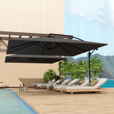 Outsunny Rectangular Cantilever Parasol 111" x 150.4", Outdoor Garden Umbrella with Adjustable Tilt, UV Protection UPF50+, Grey