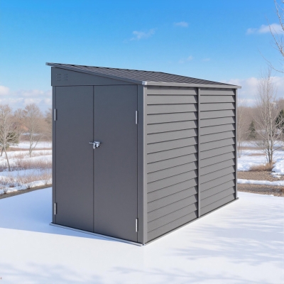Outsunny 4.6' x 9' Steel Outdoor Storage Shed, Lean to Shed, Metal Tool House with Foundation Kit, Lockable Doors, Gloves and 2 Air Vents for Backyard, Patio, Lawn, Grey