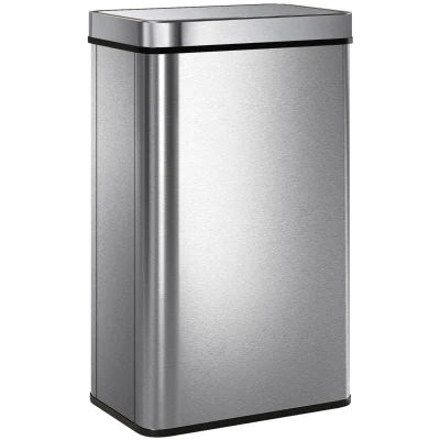 HOMCOM 15.9 Gallon Sensor Can, Automatic Garbage Can with Soft-Close Lid, Fingerprint-Proof Stainless Steel, Silver