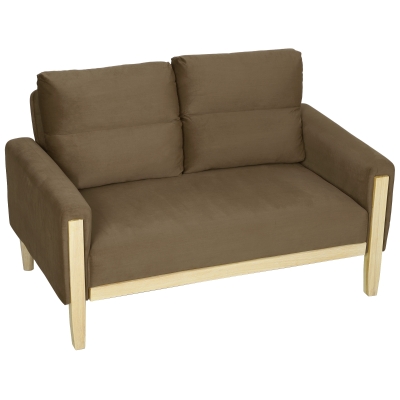 HOMCOM 53" Loveseat Sofa, Small 2 Seater Couch with Solid Wood Legs, Modern Velvet Sofa for Living Room, Small Spaces,Brown