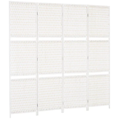 HOMCOM 4 Panel Room Divider with Shelves, 6 FT Freestanding Folding Privacy Screen, Partition Wall Divider for Bedroom, White