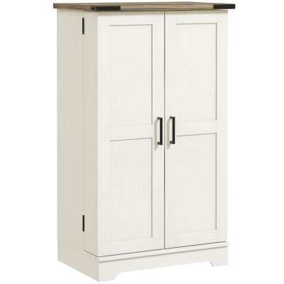 HOMCOM Farmhouse Kitchen Pantry Storage Cabinet, Kitchen Pantry Cabinet with Doors and Adjustable Shelves, Cream White