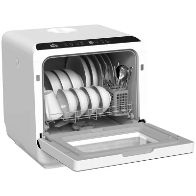 HOMCOM Countertop Dishwasher with Built-in 6L Water Tank, 5 Wash Programs, Touch Control, LED Display, Dual Water Supply, White