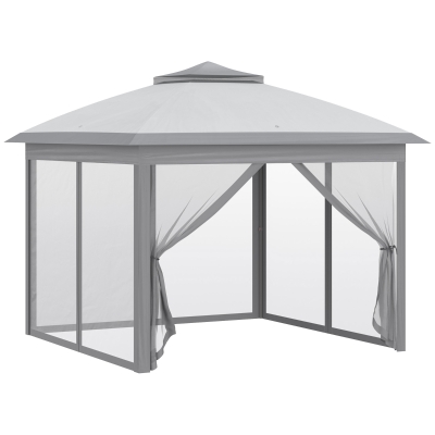Outsunny 11' x 11' Pop Up Gazebo, Double Roof Foldable Height Adjustable Canopy Tent with Mesh Sidewalls, Carrying Bag, Grey