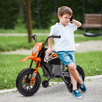 Qaba 12V Kids Electric Motorcycle with Training Wheels, Orange