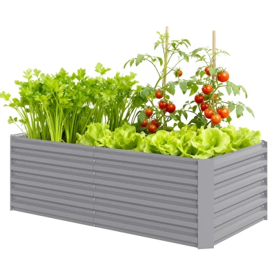 Outsunny 6' x 3' x 2' Raised Garden Bed, Galvanized Planter Box for Growing Flowers, Herbs and Vegetables, Light Grey