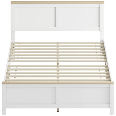 HOMCOM Full Platform Bed Frame with Headboard, Wooden Slats, White