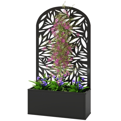 Outsunny Metal Garden Bed with Trellis, Wall-Mounted or Freestanding
