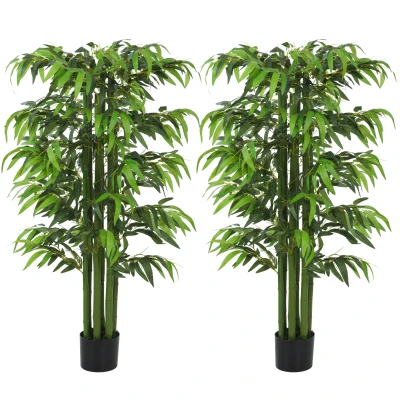 HOMCOM 5.3ft Artificial Tree Set of 2, Indoor Fake Bamboo with Pot, for Home, Office, and Living Room Decor