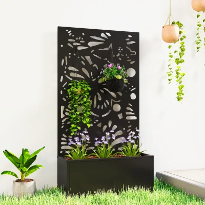 Outsunny Metal Garden Bed with Trellis, Wall-Mounted or Freestanding