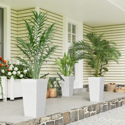 Outsunny Set of 3 Stackable Outdoor Planters with Wheels, White