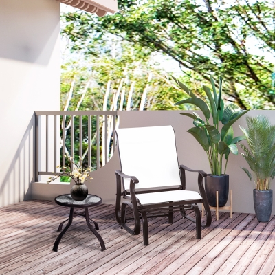 Outsunny Outdoor Glider Chair, Patio Glider with Steel Frame and Mesh Fabric, Outdoor Patio Chair for Backyard, Garden and Porch, Cream White