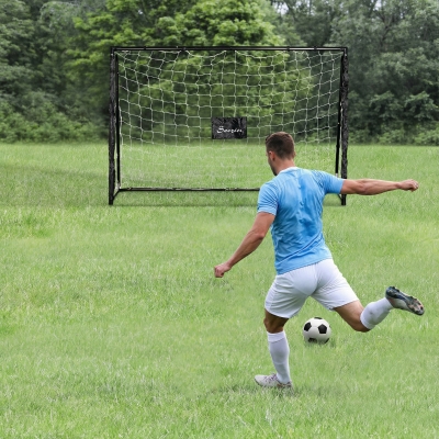 Soozier 6ft x 4ft Soccer Goal Net with Metal Frame, PE Mesh, Ground Stakes, Easy Assembly, Black