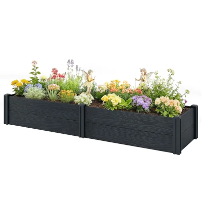 Outsunny Vinyl Raised Garden Bed Kit, 6.5 x 2 x 1ft Elevated Garden Box with Divider and Open Bottom, Grey Wood Effect
