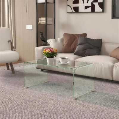 HOMCOM Glass Coffee Table, Clear Coffee Table for Living Room, Modern Rectangle Center Table with Safe Rounded Edges