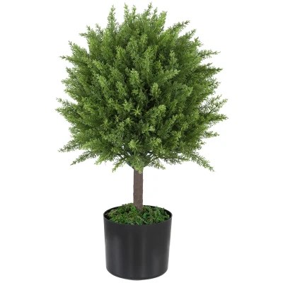 HOMCOM Decorative Artificial Plants, Cedar Topiary Trees in Pots, Fake Plants for Home Indoor outdoor Decor, Green