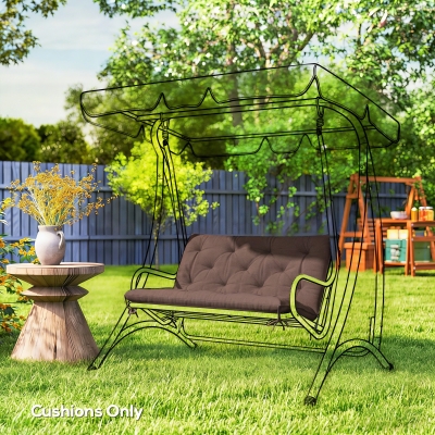 Outsunny Garden Bench Cushion with Backrest, Non-Slip 2 Seater Soft Pad with Ties, Coffee