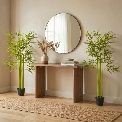 Outsunny 4FT Artificial Bamboo Tree Set of 2, Faux Decorative Plant in Nursery Pot for Indoor Decor