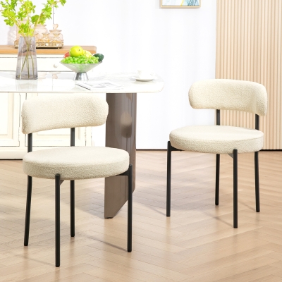 HOMCOM 2 Pieces Kitchen Chairs, Modern Dining Chairs w/ Berber Fleece Upholstery and Steel Legs for Living Room, Beige