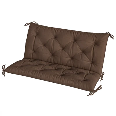 Outsunny Garden Bench Cushion with Backrest, Non-Slip 2 Seater Soft Pad with Ties, Coffee
