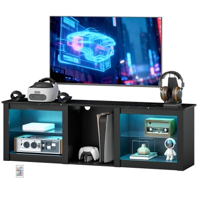 HOMCOM TV Stand with LED Lights, Modern Entertainment Center with Adjustable Glass Shelves, for TVs up to 65 Inch, Black