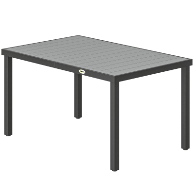Outsunny Rectangular Patio Table for 6, Outdoor Dining Table with Wood-Plastic Composite Top and Steel Frame for Garden, Grey