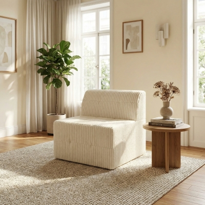 Single-Seat Compressed Sectional Sofa with Reversible Modular Design, White