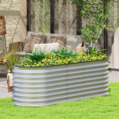 Outsunny Galvanized Raised Garden Bed, 6 x 2 x 2 ft Modular Metal Garden Beds with Rubber Strip Edging, Silver