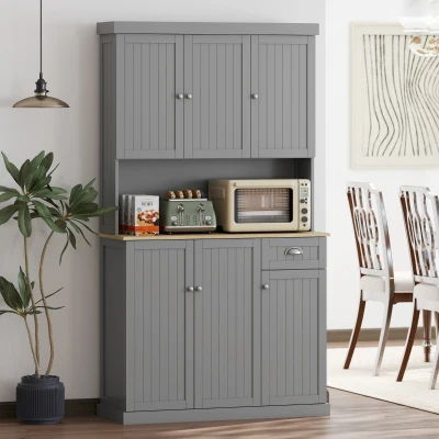 HOMCOM 71" Modern Farmhouse Kitchen Pantry Cabinet, Gray