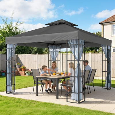 Outsunny 10'x10' Garden Gazebo Patio Canopy Portable Party Event Backyard w/ Mosquito Netting Dark Grey