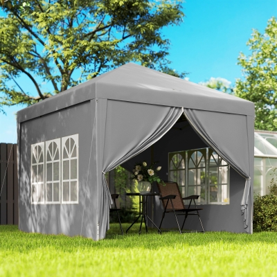 Outsunny 10'x10' Outdoor Pop Up Party Tent Wedding Gazebo Canopy with Carrying Bag (Light Grey)