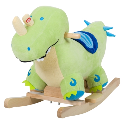 Qaba Kids Plush Ride-On Dinosaur Rocker, Green with Sounds