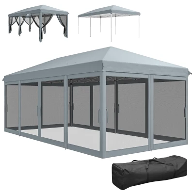 Outsunny 10' x 20' Pop Up Canopy Tent Gazebo with Removable Mesh Sidewall Netting, Carry Bag for Backyard Patio Outdoor, Grey