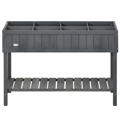 Outsunny 43.25" x 18" x 30" Raised Garden Bed, Wooden Plant Stand with 8 Grid Box, Storage Shelf for Outdoor, Dark Grey