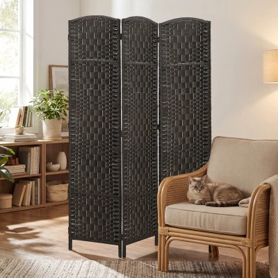 HOMCOM 3-Panel Weave Privacy Screen, 70.9" Portable Divider, Coffee